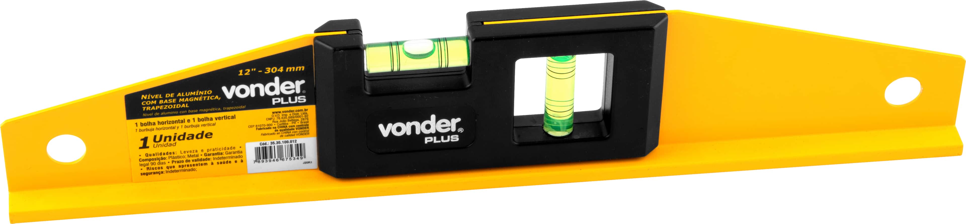 Nível Alumínio Base Magnética Trapezoidal 12" Vonder